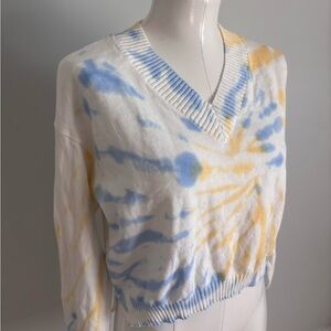 RD Style Tie-Dye V-Neck Sweater - Blue and Yellow